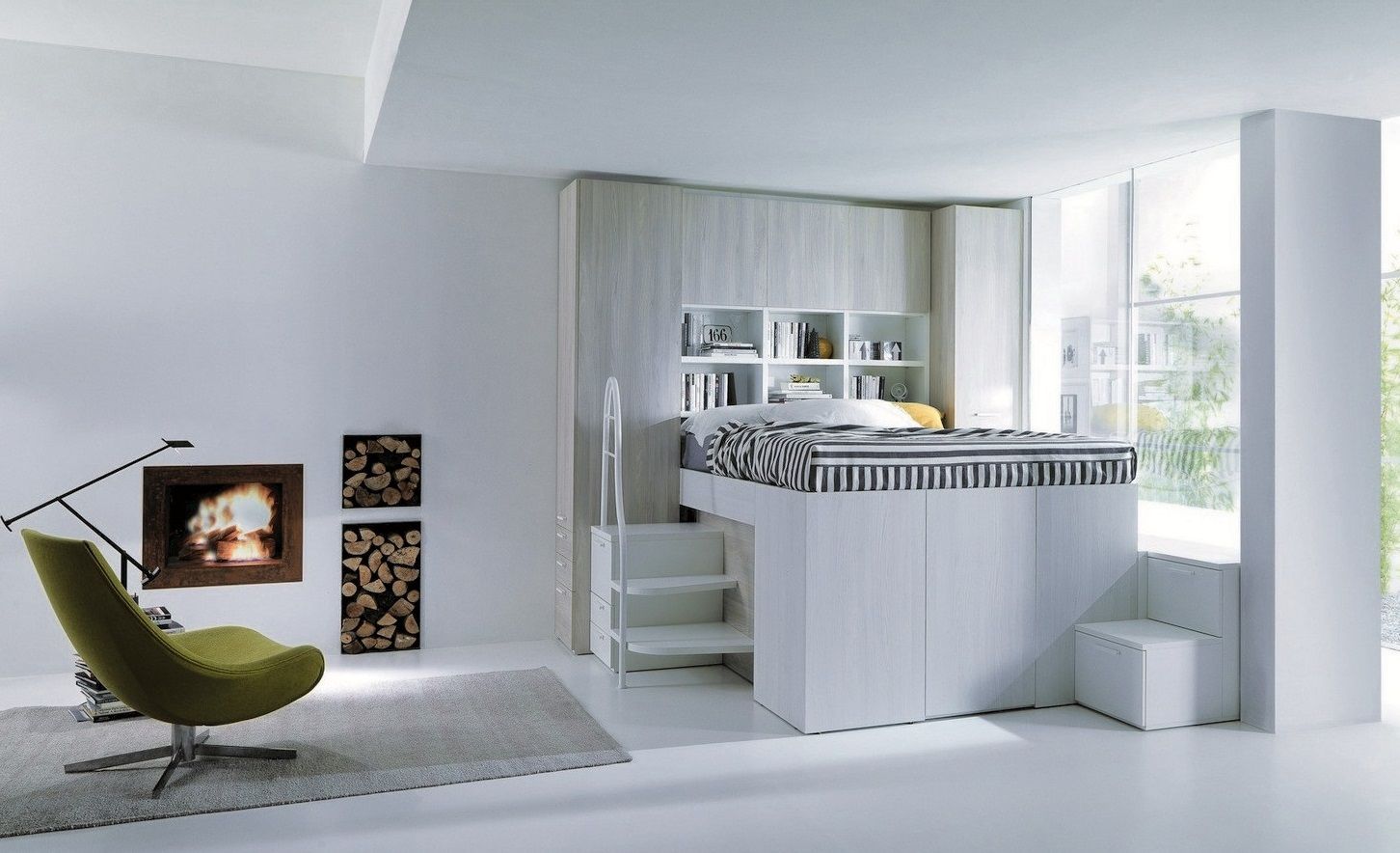Cama con armario en un mismo espacio